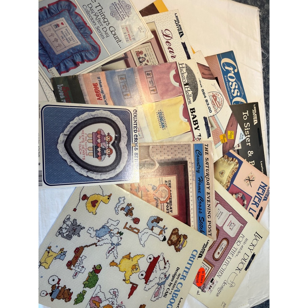 Vintage Cross Stitch Pattern Lot Leisure Arts Cross Quick Country Crafts 34pc